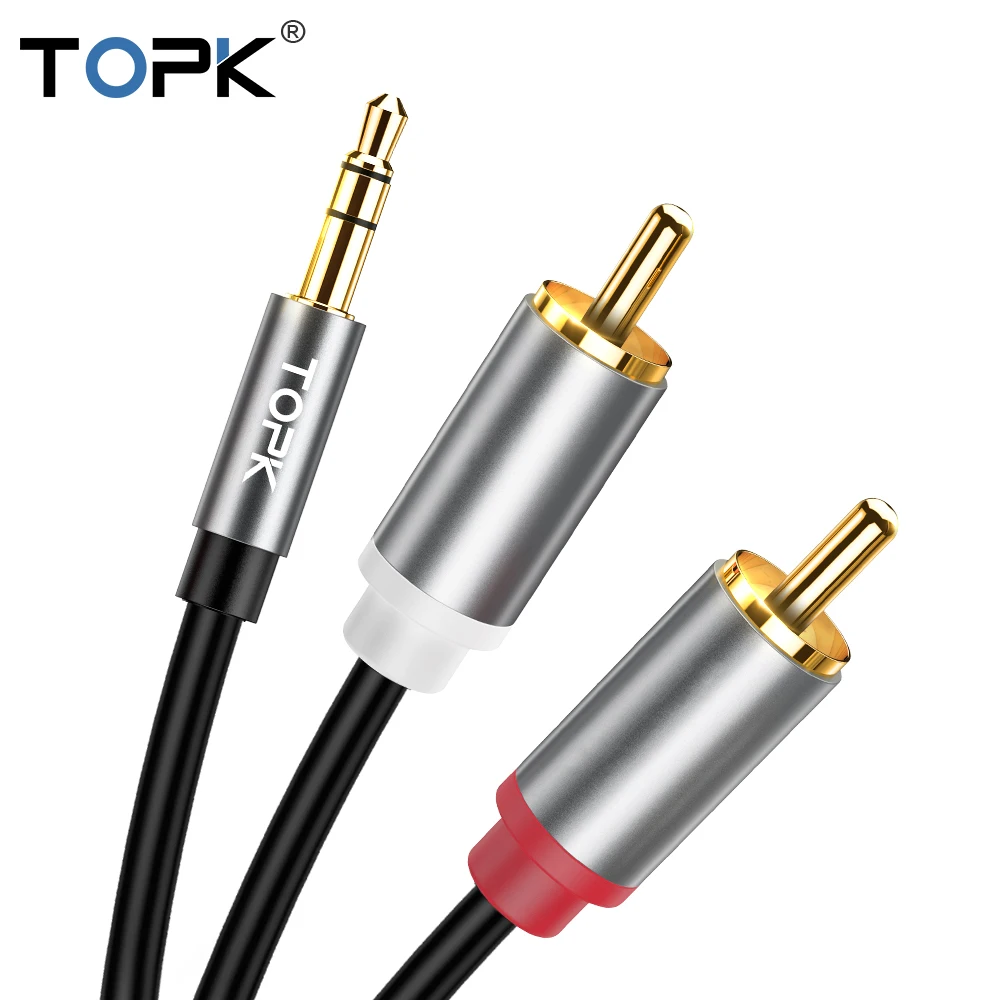 Аудиокабель TOPK с RCA разъемом 2RCA на 3 5 аудиокабель мм AUX кабель для телефона DJ