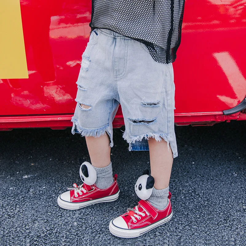 

Boys pant children's tide boy hole cowboy pants 2019 summer pants children's five pants baby tide