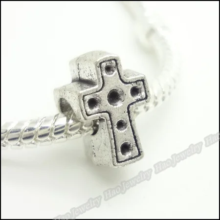 

15 pcs Cross pattern Vintage silver zinc alloy Large Hole Beads charms DIY European Bracelet jewelry Fittings