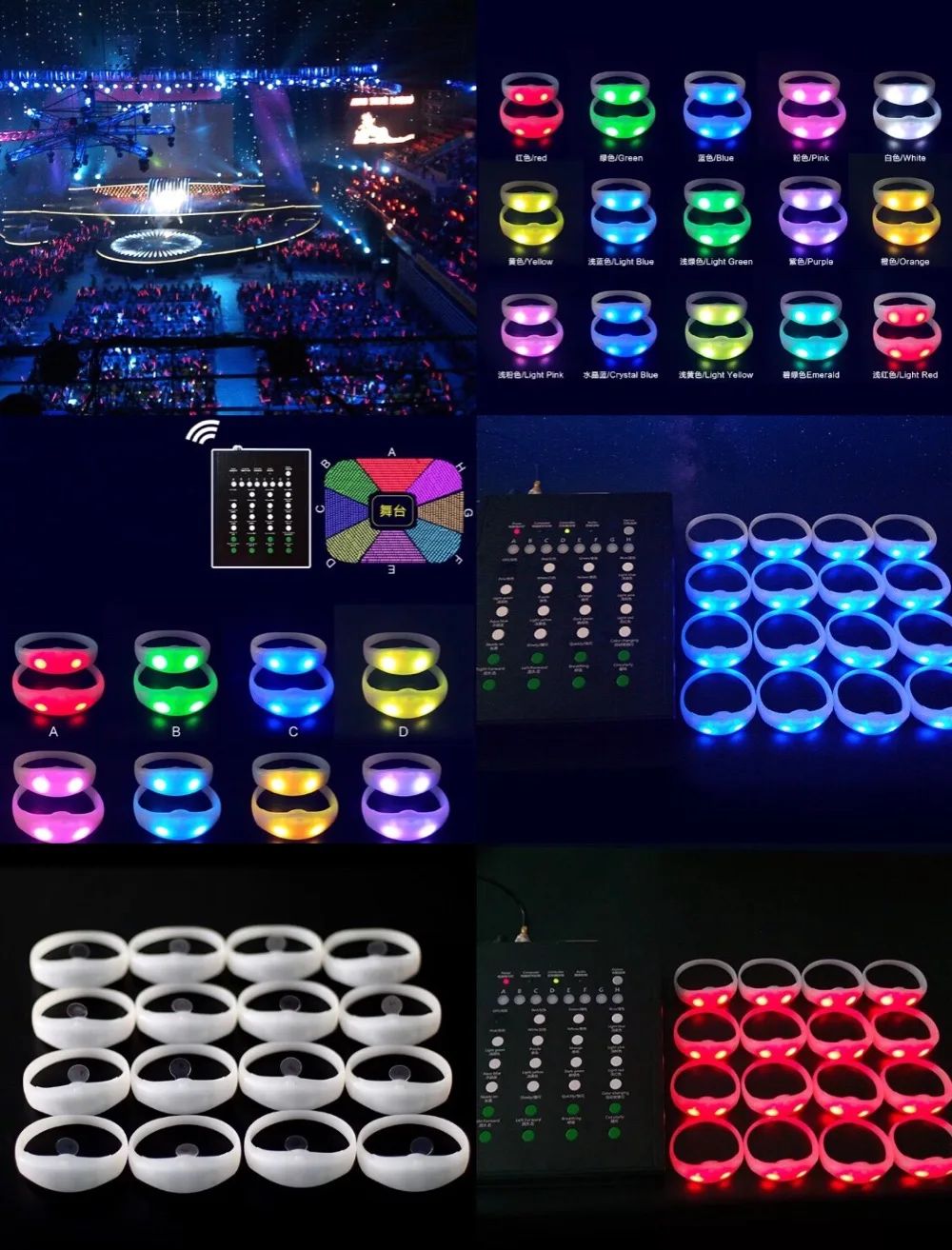 

Radius 1KM Concert scene interactive atmosphere lighting props DMX remote control 15 color partition lighting led bracelet