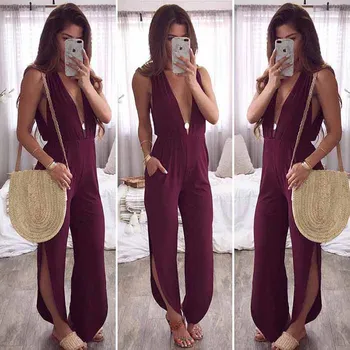 

Sexy Sleeveless jumpsuit bandage women long romper bandage summer lady side split trousers beach jumpsuit coveralls female frock