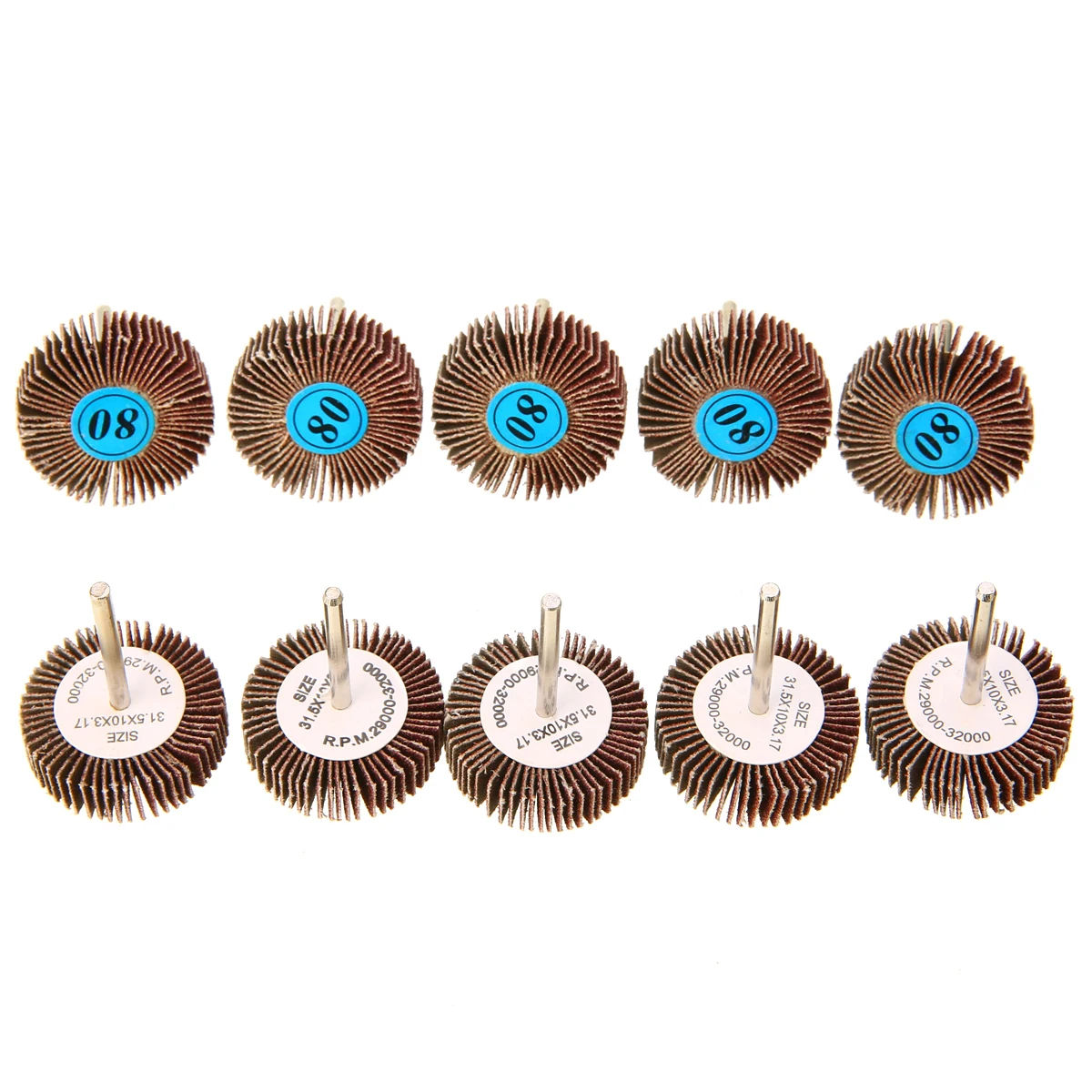 10pcs 80 Grit 3.17mm Shank Flap Wheels Sanding Discs Set Grinding Brush Sand for Power Rotary Tool