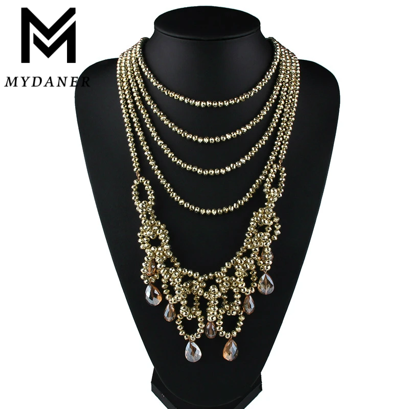 2017 New Waterdrop Bohe Beads Long Multilayer Necklace Women Choker