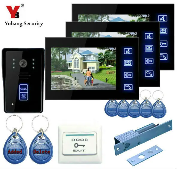 

YobangSecurity 7"Inch Wired Digital Door Phone Video Intercom Entry System Kit Home Security With RFID Keyfobs,Electronic Lock