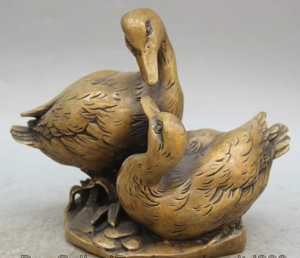 

JP S0524 9" Chinese Copper Folk Animal mandarin duck aix galericulata Statue sculpture