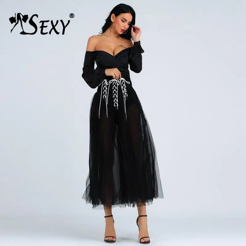 Gosexy новые сексуальные сетчатые кружевные юбки черные миди Длинные вечерние свободные корсеты
