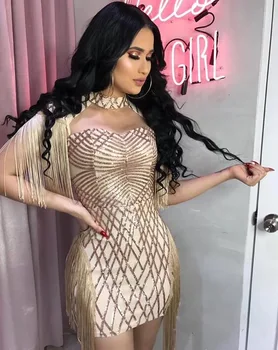 

Hot Sale Ladies Sexy Short Sleeve Tassel Sequins Women Summer Dress 2018 Knitted Designer Party Dress