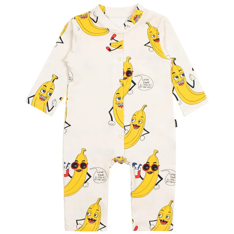 Beige banana TinyPeople/ детские комбинезоны с принтом обезьяны; хлопковый комбинезон для новорожденных мальчиков; Одежда для девочек; одежда для малышей; комбинезон с длинными рукавами - Цвет: Beige banana