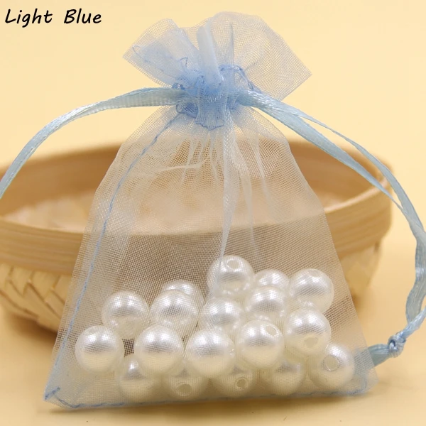 50 шт. 7x9 см красочные упаковочные сумки для ювелирных изделий растягивающиеся подарочные сумки из органзы рождественские/Свадебные украшения детские подарки - Цвет: Light Blue
