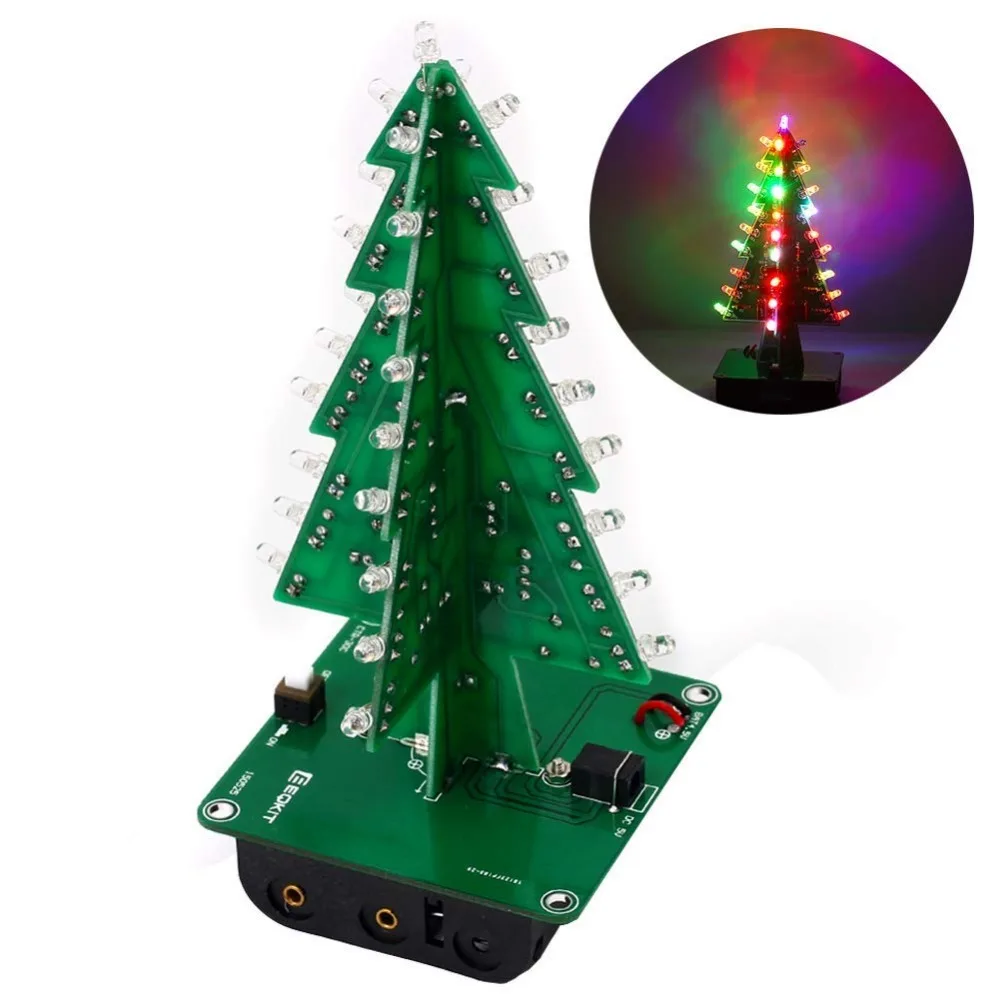 

10pcs/pack DIY 3D Xmas Tree Electronic Soldering Assemble Kit 7 Color Flashing LED Science School Project Creative Season Gift