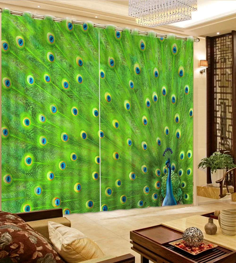 Home Decoration Curtains For Living peacock art Curtain green Kitchen