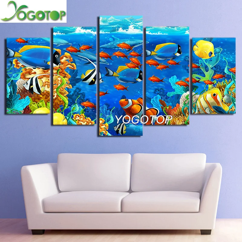 

YOGOTOP DIY Diamond Painting Cross Stitch Kit Full Diamond Embroidery 5D Diamond Mosaic Home Decor Colorful fish 5pcs ML396