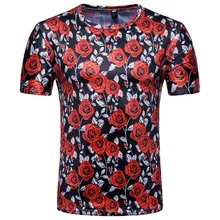 DropshippingMen's 3D Short Sleeve T-Shirt Rose Print Valentine's Day Red Rose T-Shirt Flower Short Sleeve