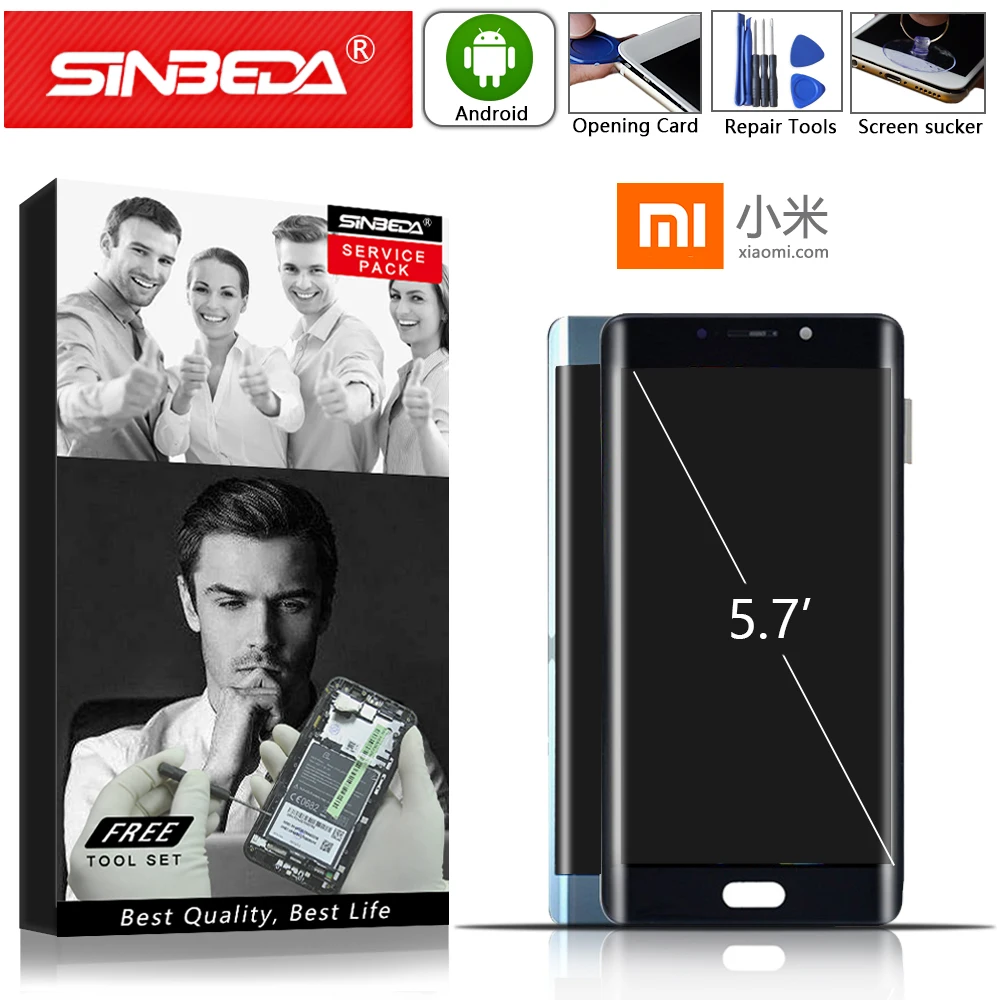 

5.7" Sinbeda AMOLED For Xiaomi MI Note 2 LCD Display Touch Screen with Frame Digitizer For Xiaomi MI Note 2 Display Replacement
