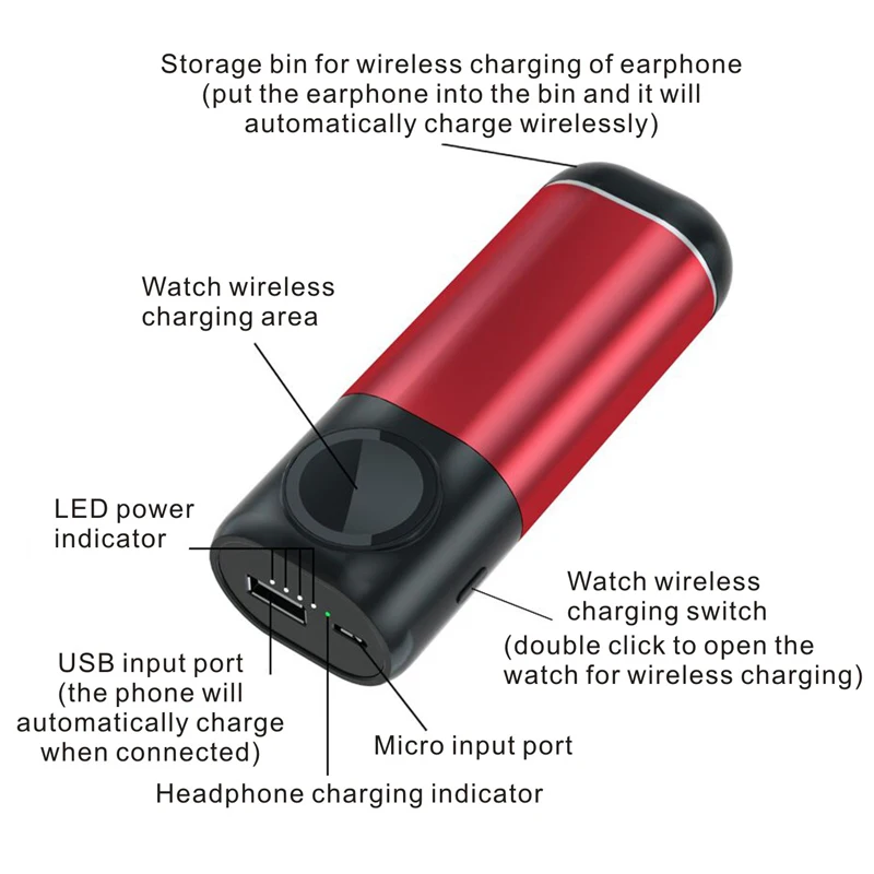 2019 portable charger qi Wireless Charging For Apple Watch Power bank Wireless Charger 5200mah 3 in 1 headphone qi fast charging