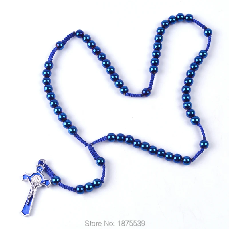 Крест Святого Бенедикта черный и синий Гематит бусы тканые четки для мужчин