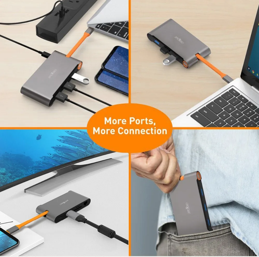 James Donkey 7 в 1 USB C концентратор Thunderbolt 3 концентратор Универсальная док-станция для ноутбука с HDMI/VGA и Gigabit Ethernet для Apple