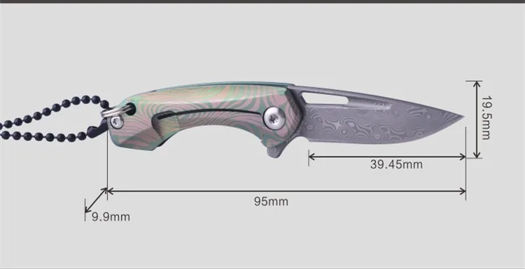 Mini Folding Paper Out Of The Box Folding Knife Pocket Carry EDC Key Ring Necklace TC4 Titanium Damascus Blade