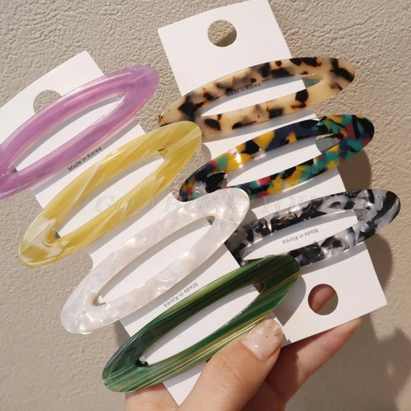 

Minimalist Womens Metal Alloy BB Hair Clips Hollow Oval Shape Luster Hairpins Textured Leopard Colored Decorative Snap Barrettes