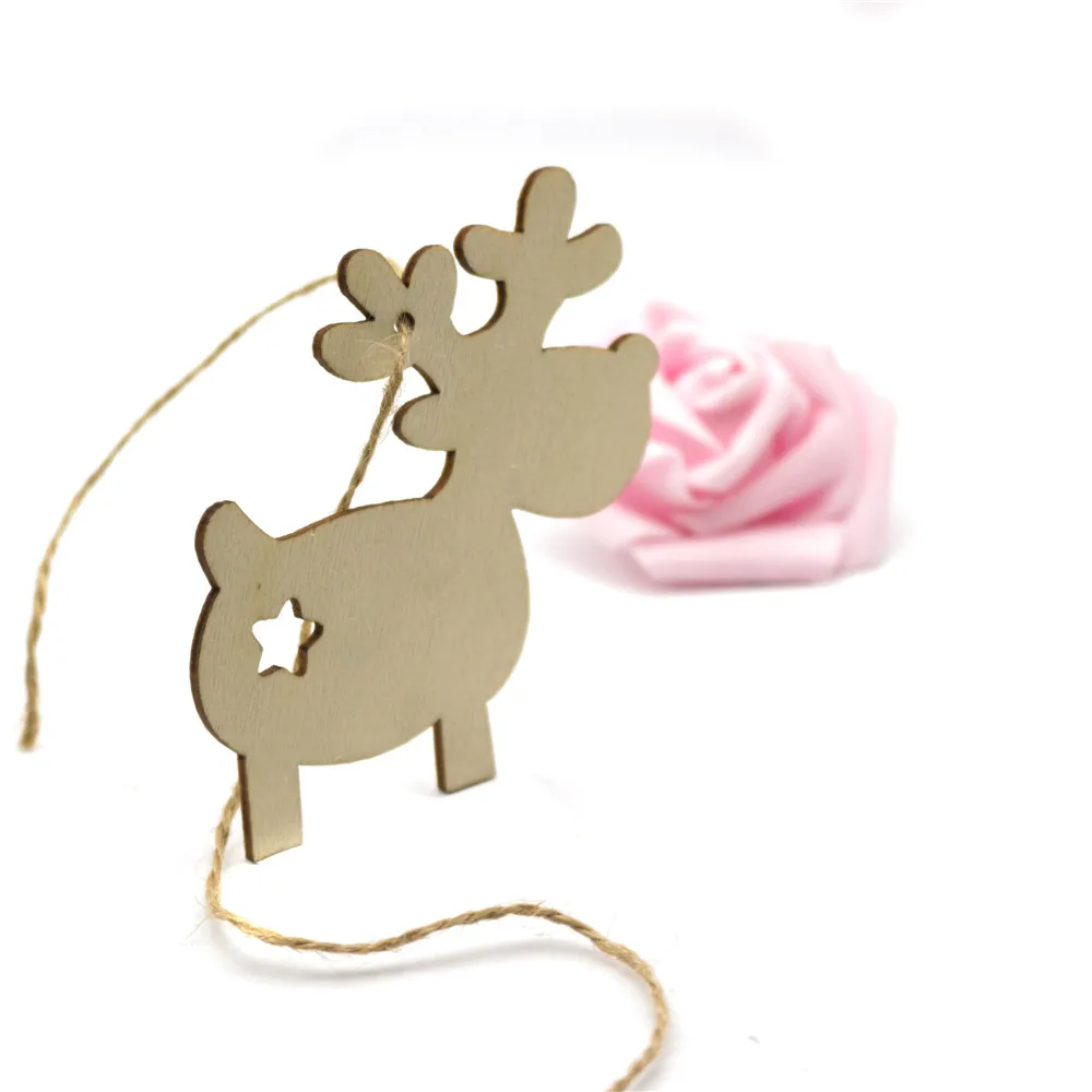 

10PC Craft Wood Ornament DIY Christmas Deer Reindeer Hanging Decoration Xmas