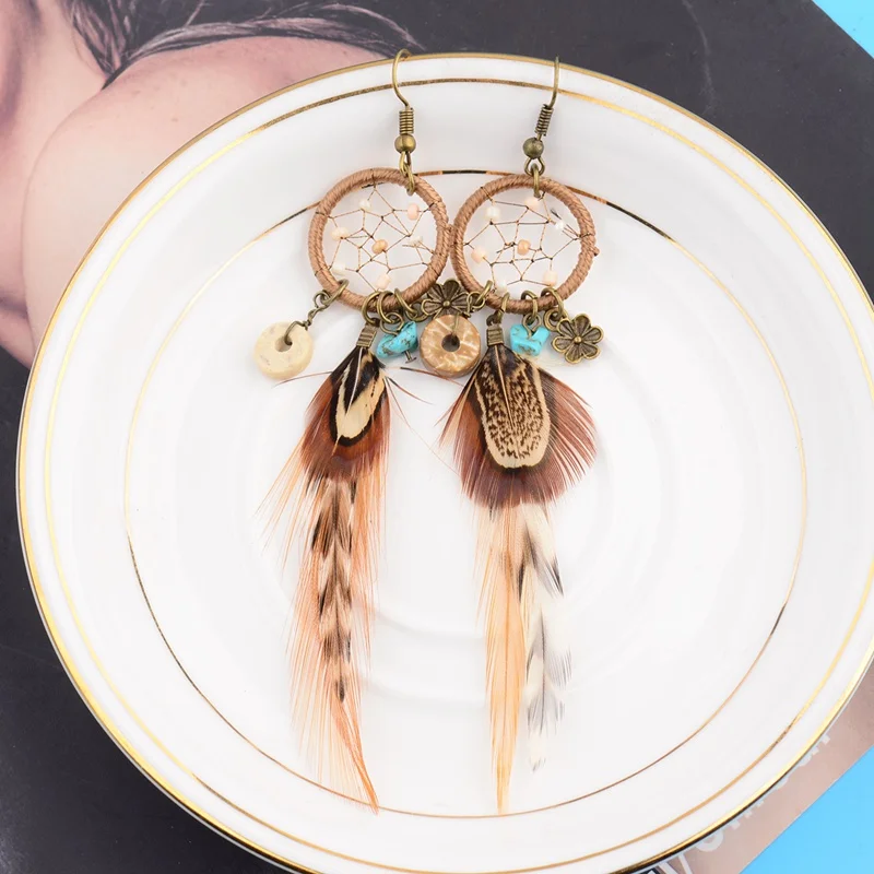 HTB12mCnXPnuK1RkSmFPq6AuzFXab - TopHanqi Bohemian Hollow Dream Catcher Leaf Feather Earrings For Women Indian Jewelry Blue Natural Stone Drop Dangle Earrings