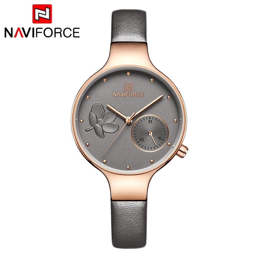 NAVIFORCE женские часы модные брендовые кварцевые кожаные ремешок для часов Высокое