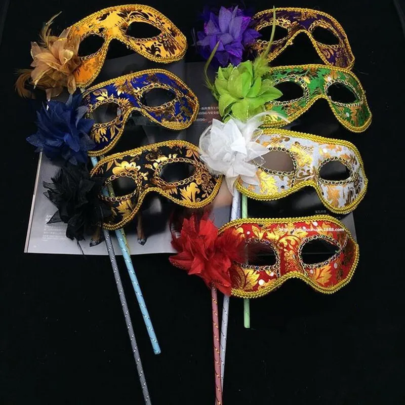 

2019 Colorful Flower Mask On A Stick Women Girls Venetian Princess Handheld Eye Mask Ball Party Dress Decor