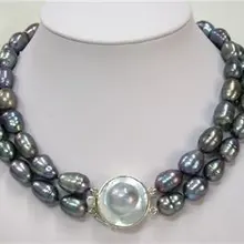 Горячая мода женщин дизайнер дешево ювелирные изделия комплект Mabe застежка AAA 10- 12 мм райс жемчужное ожерелье