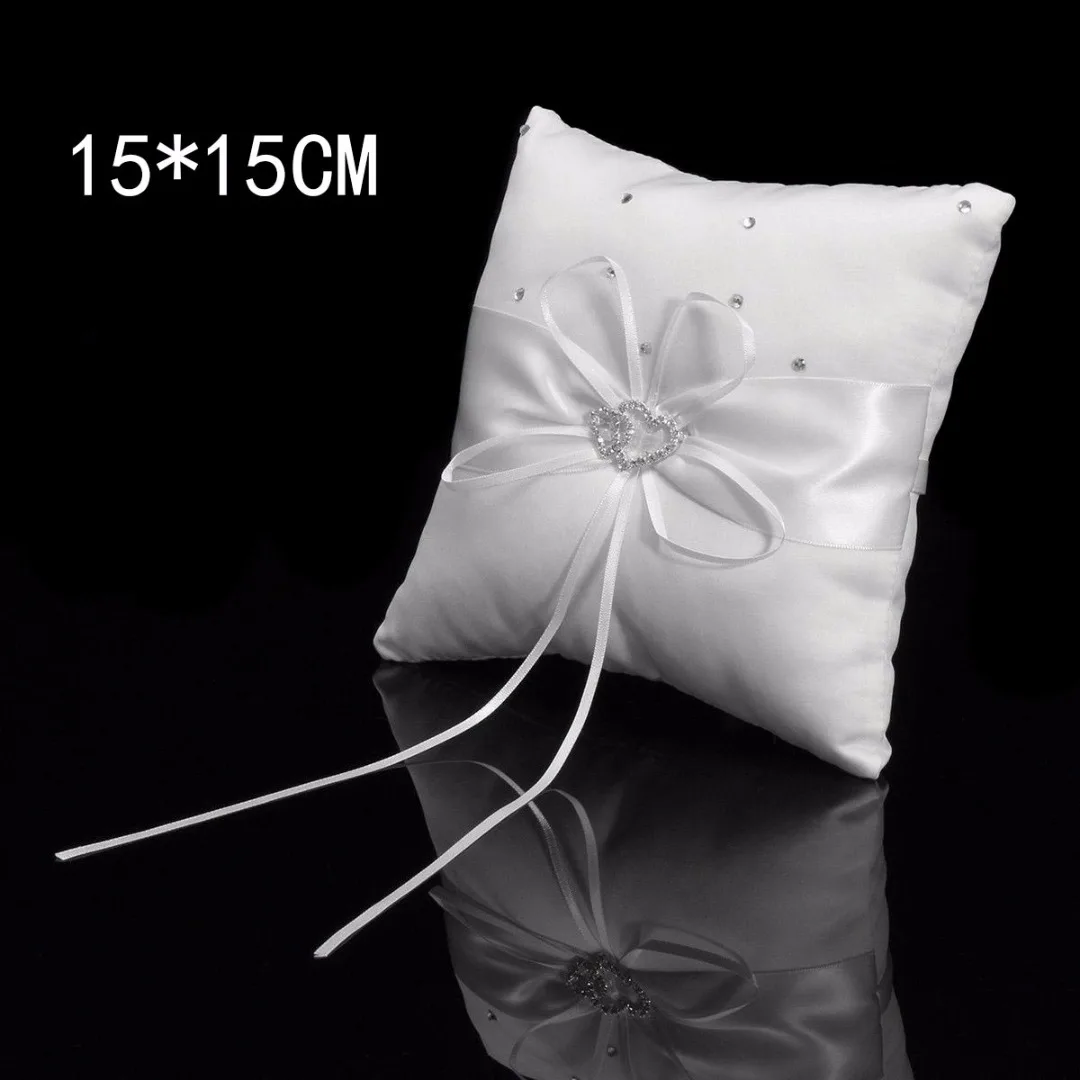 1pc 10/15/20 CM White Romantic Satin Heart Wedding Party Pocket Ring Bearer Pillow Cushion Gift