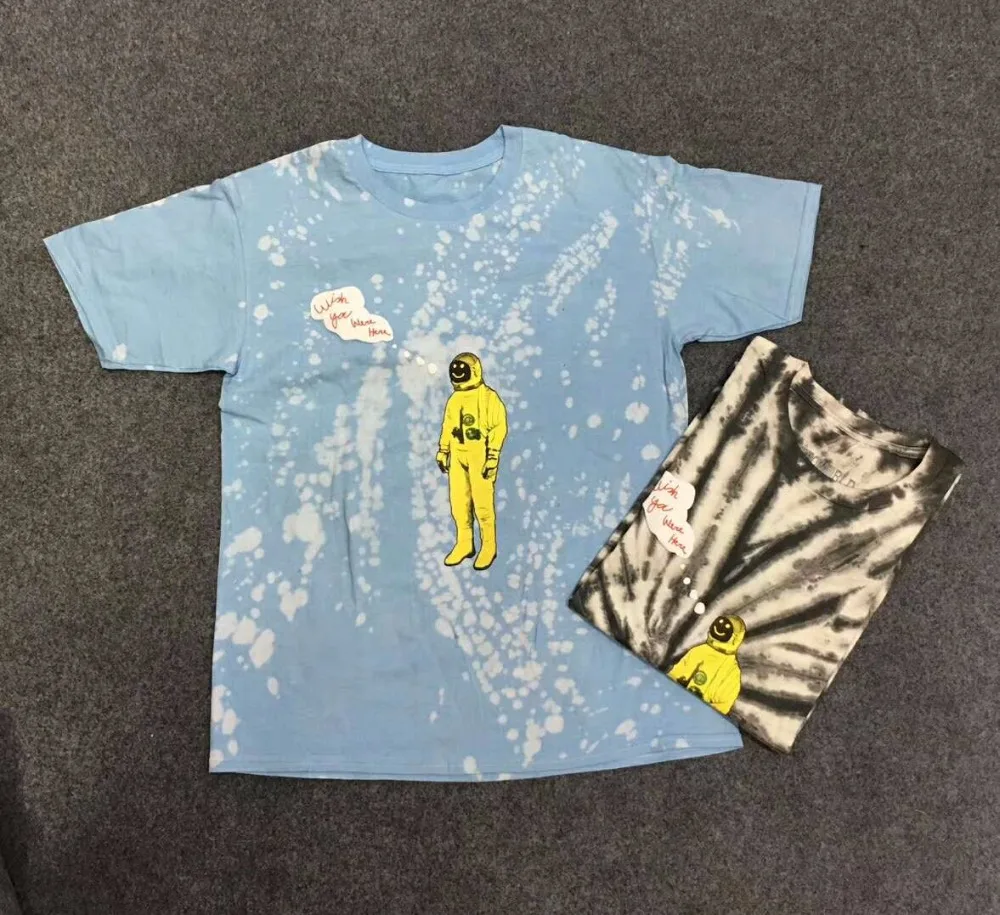 

2019 Tie dyeing Travis Scott Astroworld Tour Astronaut Tee T shirt Hip Hop Men Women 1:1 Best quality Short sleeve Mens t-shirts