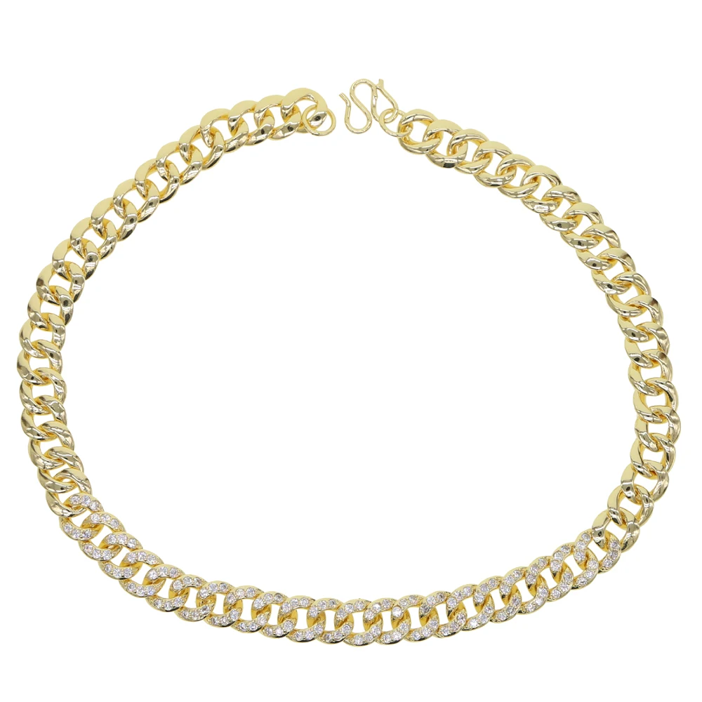 sparkling cz paved iced out jewelry micro pave cz Gold filled hip hop big miami cuban link chain necklace for women 38cm