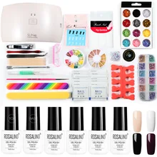 ROSALIND наборы для гелевых ногтей с лампой Набор для маникюра инструменты для ногтей верхнее Базовое покрытие полуперманентный праймер дизайн ногтей гель лак гибридный набор
