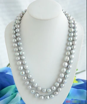 

Free shipping@@@@@ P4847 50" 14mm almost round gray screw thread freshwater pearl necklace