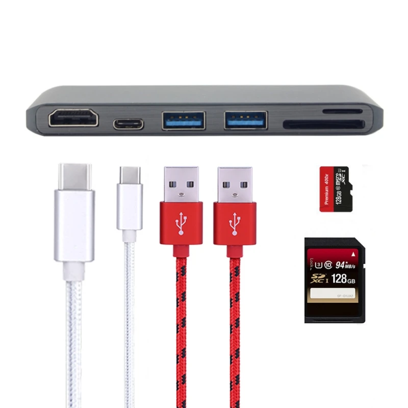 Для MacBook Pro USB C 3,0 концентратора Тип-C до 4 К x 2 К HDMI зарядка кардридер адаптер