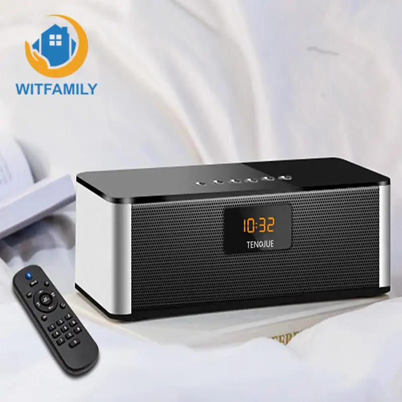  Wireless bluetooth speaker alarm clock with remote control FM radio digital clock microphone functi - 32920857716