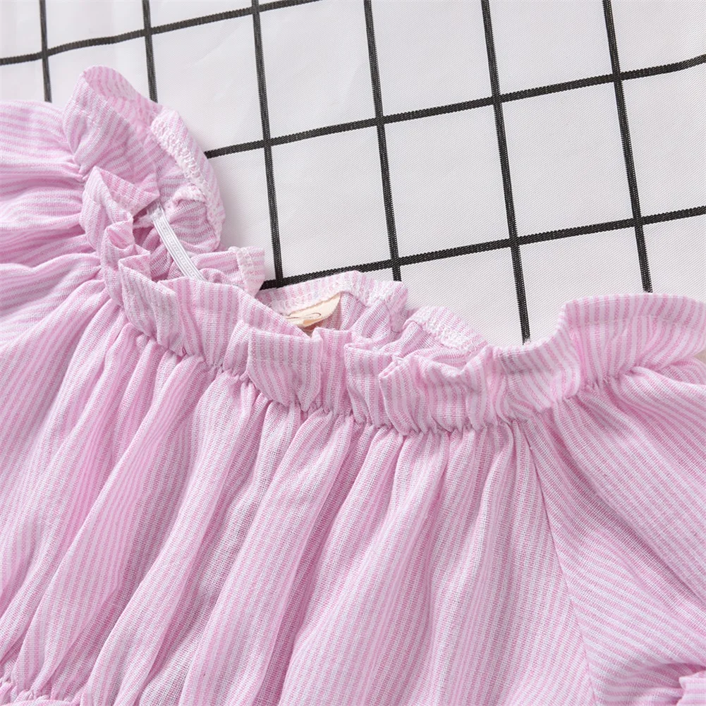 Коллекция года, блузка с оборками для маленьких девочек укороченный топ в полоску с короткими рукавами, От 1 до 5 лет, вечерние летние платья в полоску