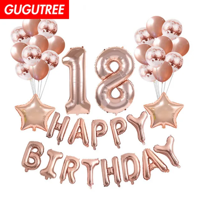 

GUGUTREE PARTY one set rose gold silver latex foil ballon Banners Paper flowers tassels Streamers happy birthday party PD-85