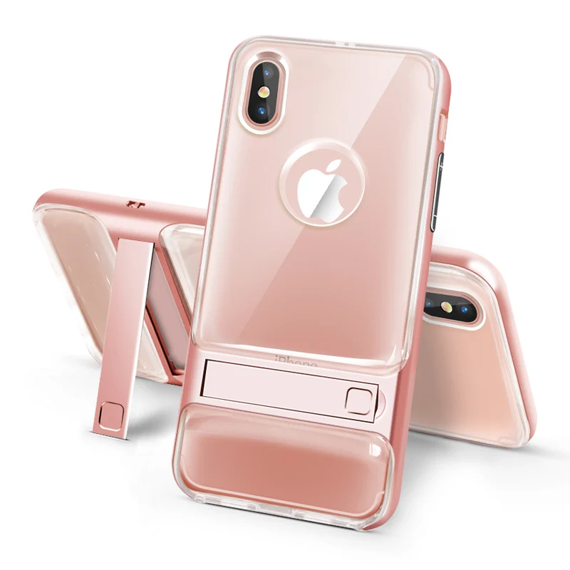 

ITEUU PC+TPU Kickstand Case for iPhone X Xs Max for iPhone XR Cases Soft Flexible Silicone Clear Transparent Stand Back Cover