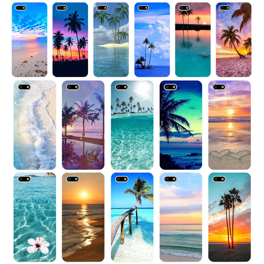 

283H summer Beach Scene at Sunset on sea Palm Tree Soft Silicone Tpu Cover Case for huawei Honor 7a pro 7x play case