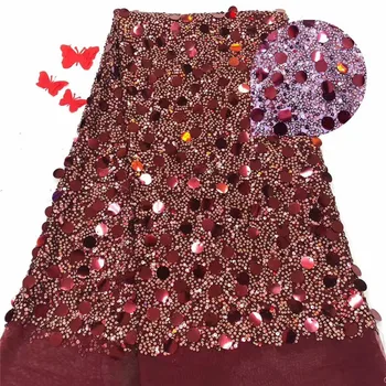 

2019 Latest African Lace Fabric High Quality 3d Big Sequins Lace Fabric French Nigerian Lace Fabric Embroidery Tulle Lace 5yards