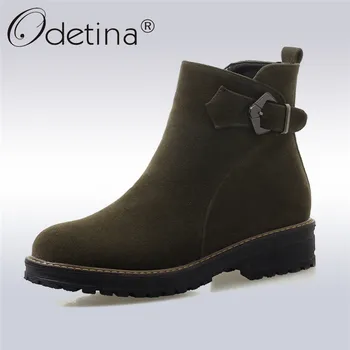 

Odetina Autumn Winter New Fashion Buckle Women Boots Short Plush Low Heel Side Zip Women Street Style Ankle Boots Big Size 34-43