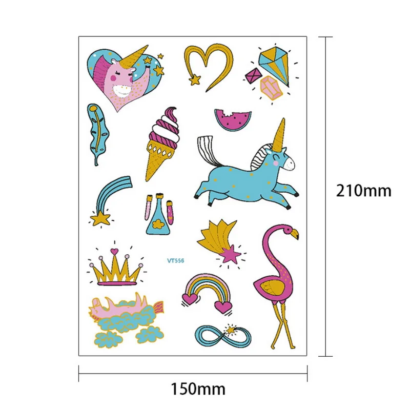 6pcs/pack kids tattoo sticker children horse tattoo cartoon unicorn tattoo kids glitter gold tattoo waterproof girl tatoo fake