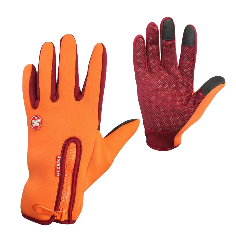 Унисекс лыжные перчатки антистатические перчатки для сноуборда Спорт на открытом воздухе Весна Зима ветрозащитный сенсорный экран лыжные перчатки 4 цвета - Цвет: Orange