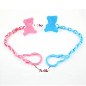 

15 PCS/Lot Cheap Carton Bear Pacifier Clip Chain ABS Chain+PP Clip Red Blue Yellow 3 Colors Wholesale