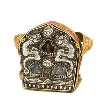 

TGB151 Tibet Old Copper Big Prayer Box Double Dragon Tower GAU Buddha Amulet for Man