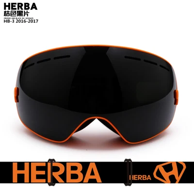 Новинка, лыжные очки HERBA, двойные линзы, UV400, анти-туман, для взрослых, сноуборд, Лыжный спорт, очки для женщин, мужчин, снежные очки - Цвет: Orange Frame Black