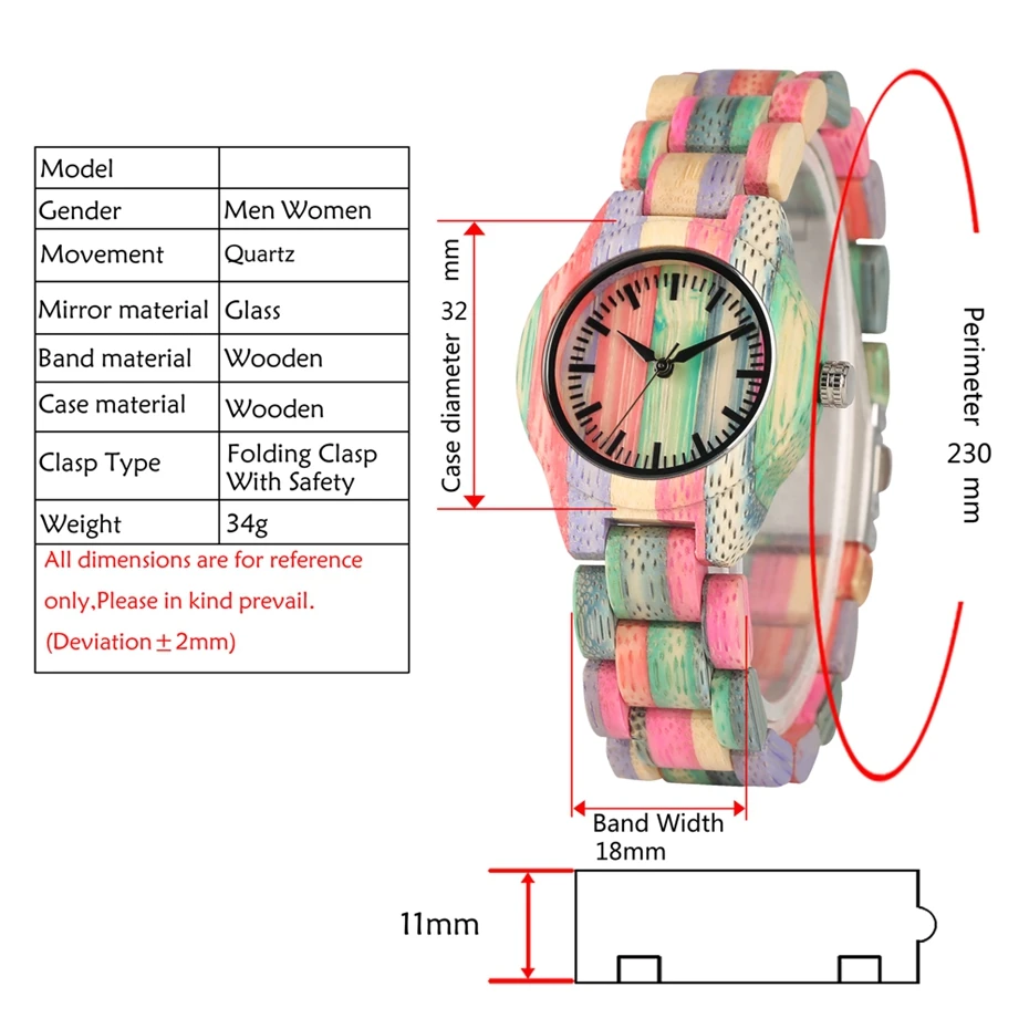 Женская мода часы ярких цветов деревянный верх роскошные часы Для женщин Кварцевые Полный Бамбук Деревянные часы браслет Для женщин