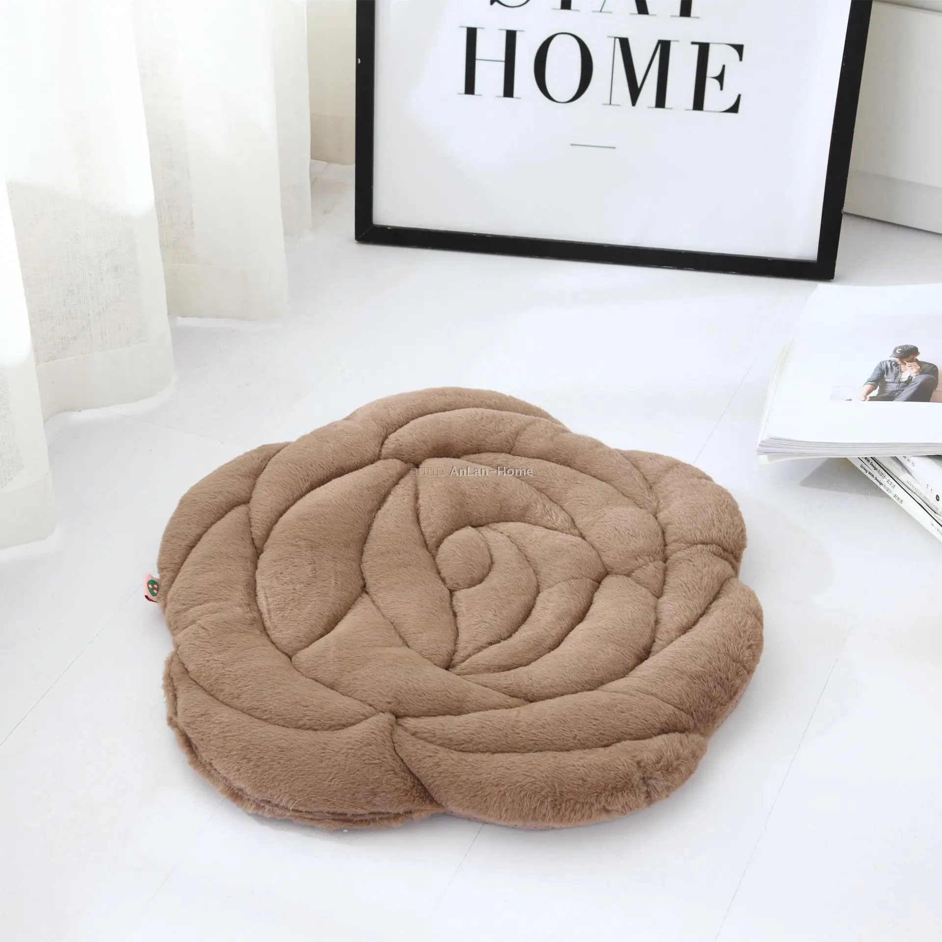 45X45CM Plush simple rose plush cushion Japanese chair cushion anti-slip floating window cushion dining chair cushion cattail