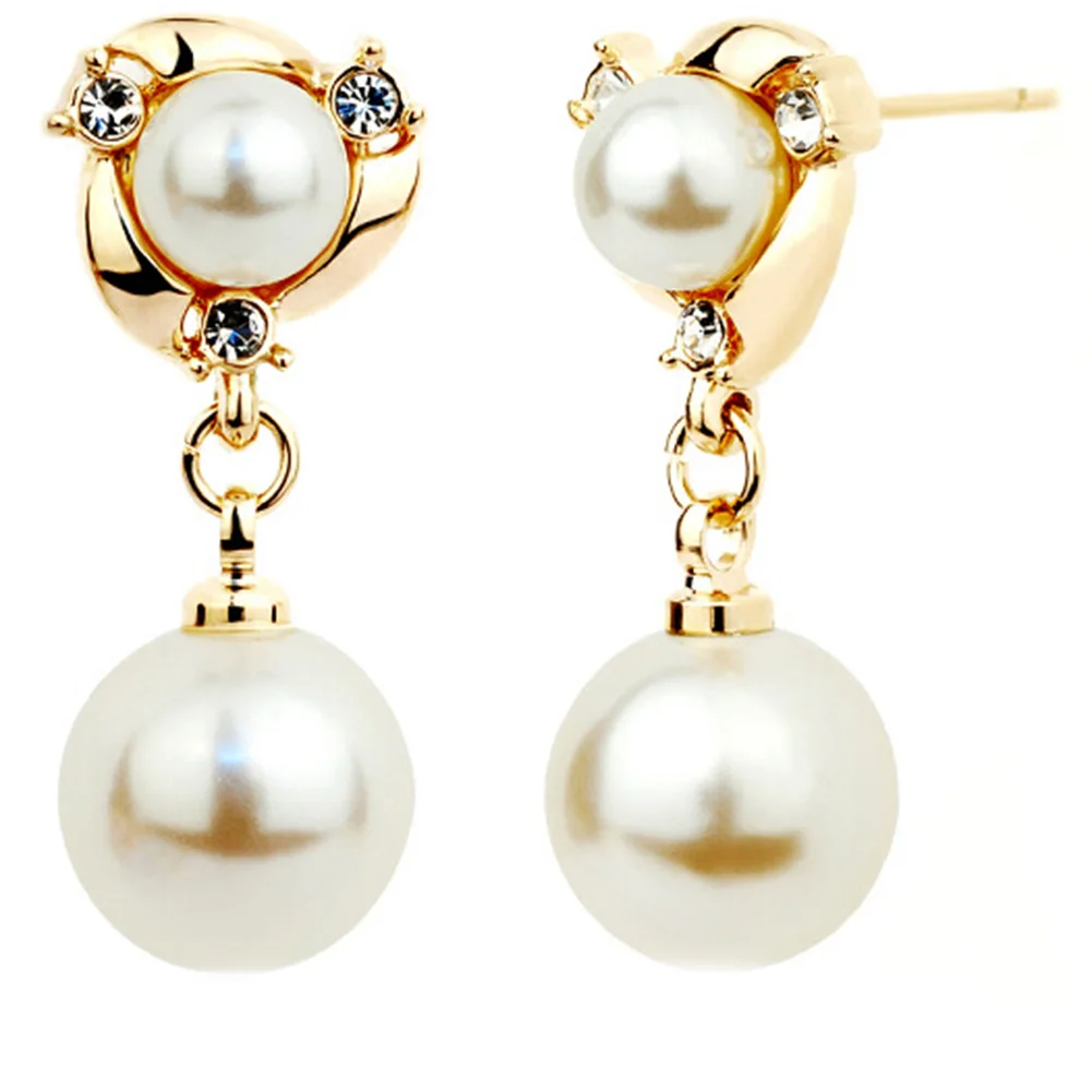 2018 Double Imitation Pearls Silver Color Earrings Women High Quality