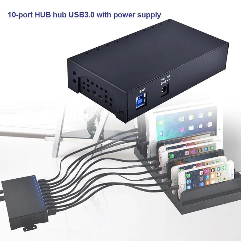 

10-port USB 3.0 Ultra Slim Hub Data Hub with Power Adapter for Computer Notebook EM88
